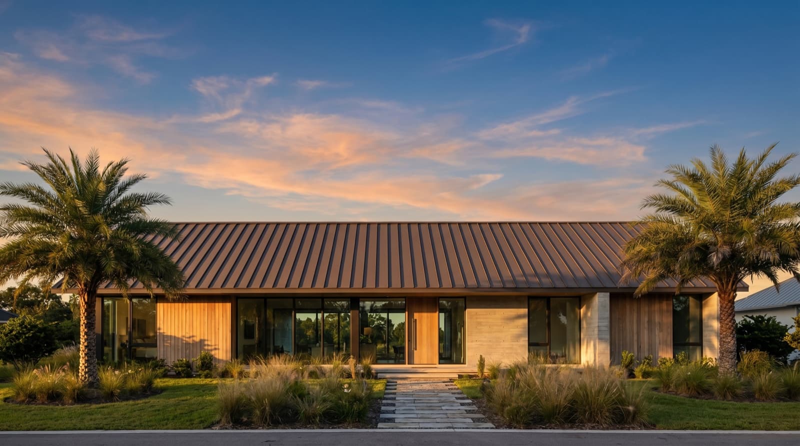 Dark bronze standing seam metal roof