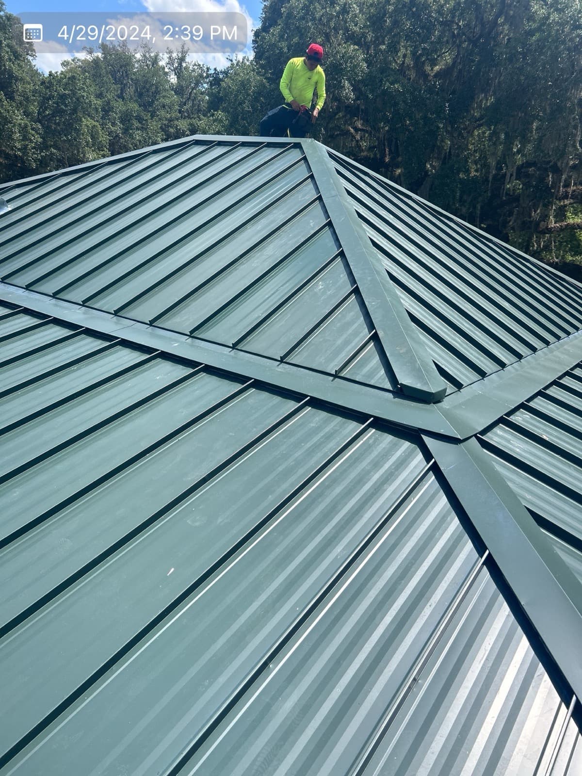 Finished standing seam metal roof in a premium Kynar finish